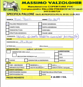 Pallone pressostatico usato